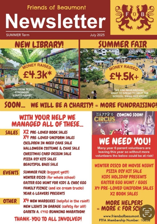 Friends of Beaumont Newsletter Summer Term 2025